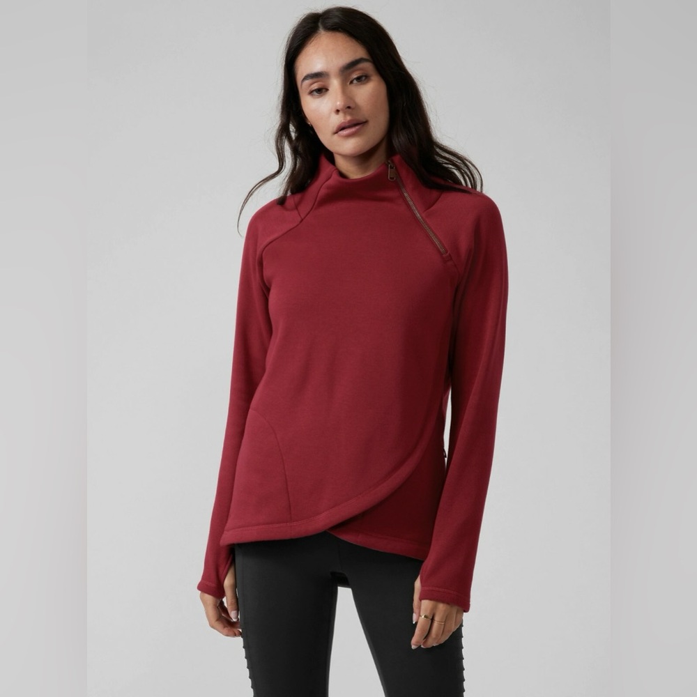 Athleta Cozy Karma Asymmetrical pullover—Medium—Decadent Red